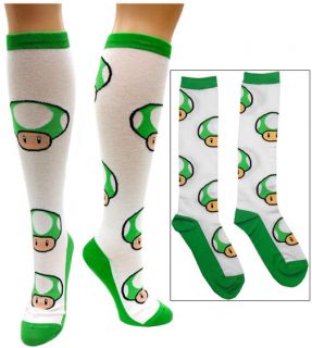 Nintendo Super Mario Bros 1up Green Mushroom Cosplay Costume Knee High Socks New