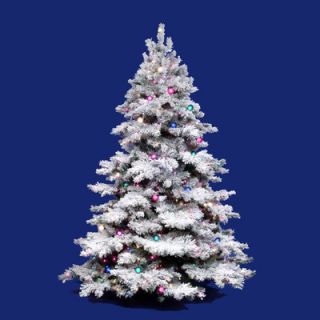 Vickerman Flocked Alaskan 6.5 White Artificial Christmas Tree with 600 Multicolored Lights with Stand