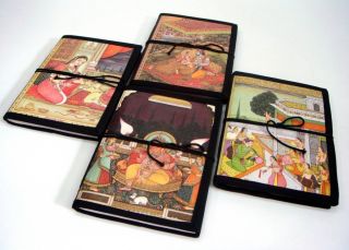 Lot of 4 Indian Colored Print Painting Cover Designing Diary with Handmade Paper