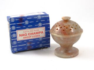 Soapstone Incense Pot Burners 12 Nag Champa Dhoop Incense Cones JL872