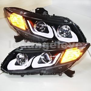 Fit Honda Civic LED Head Light Angel Eyes Projector Lens U Type 2012 2013 Year