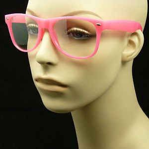 Clear Lens Sun Glasses Pink Frame Optical Nerd Geek Retro Vintage Fake AMP4