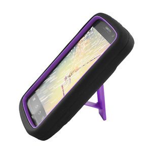 Coolpad Quattro 4G Impact Hard Rubber Case Phone Cover Kick Stand Black Purple