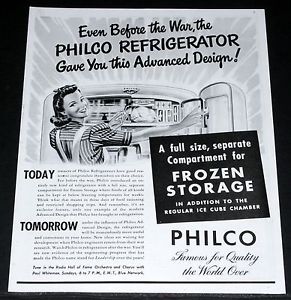 1944 Old WWII Magazine Print Ad Philco Refrigerators Advanced Design Art