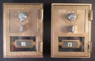 2 Small Brass Grecian Post Office Box Doors