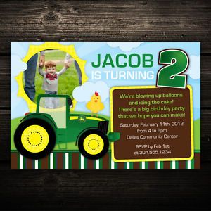 Green Tractor Farm Printable Photo Birthday Party Invitations