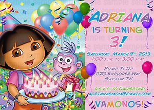 Dora The Explorer Personalized Custom Birthday Printable Invitation Digital File