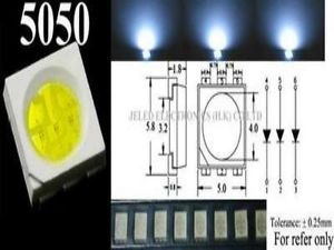 1000pcs PLCC 6 5050 3 Chips Power SMD Surface Mount White LED 10000mcd