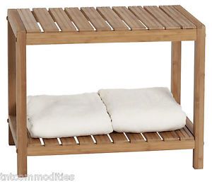 Eco Styles Bamboo Wood Spa Bench with Shelf Bath Bathroom Seating Storage