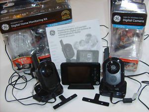 GE Digital Monitoring Wireless 2 Cameras Monitor 45255 LCD Color Security Set