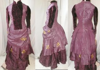 Fab Orig Vtg Antique Victorian 1870 1880 3 PC Bustle Gown Dress