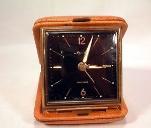Vintage Mauthe Made in Germany 8 Day Travel Alarm Clock in Leather Case
