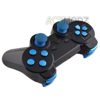 Hot Glossy Black Shell Case for PS3 Controller with Chrome Blue Buttons and Part