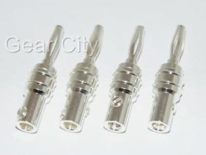 4 Pure Silver Plated Banana Plug Speaker Cable Wire Connector Hi Fi MHP04