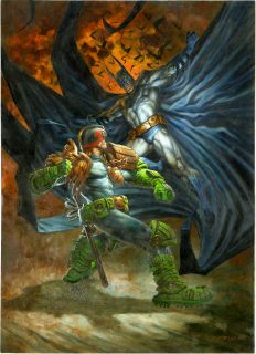 Greg Staples Orig Batman vs Judge Dredd Painting