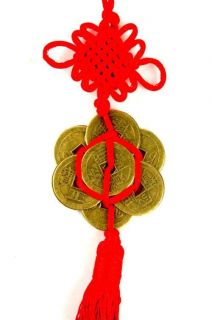 Feng Shui Fortune 8 Coin Red Tassel Wealth Luck Knot Brass Talisman Charm Gift