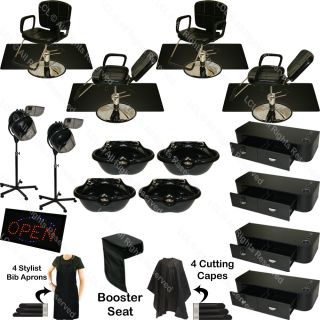 4 Reclining Barber Chair Styling Station Shampoo Bowl Hair Dryer Salon Equipment