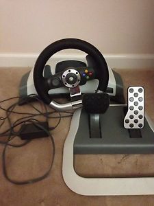 Xbox 360 Wireless Racing Wheel w Force Feedback WRW02 Pedals Power Adapter