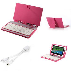Universal 7" 7 inch Leather Case for Tablet USB Keyboard w Stylus OTG Hot Pink