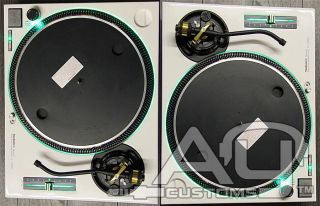 2 Custom White Technics 1200MK2 DJ Turntables Black Gold Plated Tonearms