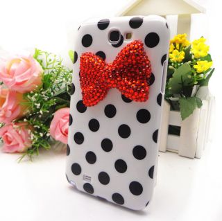 Silicone Black Dots Rhinestone Red Bow for Samsung Galaxy Note 2 N7100 Case