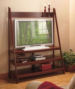 5 ft Walnut Wood 52in Flat Screen Display Monitor TV Stand Ladder Storage Shelf
