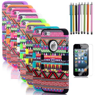 For iPhone 5 Tribal Hybrid Hard Silicone Impact Cover Case Screen Protector Pen