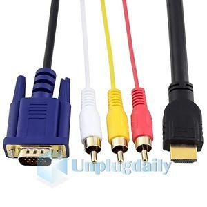 For Xbox 360 5'ft HDMI to 3 RCA VGA 15 Pin Converter Cable 5FEET 1080p Gold