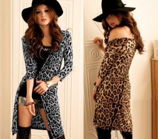 Sexy Woman Leopard Long Jacket Coat Fashion Trendy