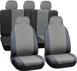 8PC Full Integrated Set Gray Black PU Faux Leather Complete SUV Auto Seat Covers
