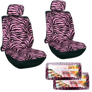 8 PC Set Pink Zebra Tiger Print Bucket Seat Covers Plastic License Plate Frames
