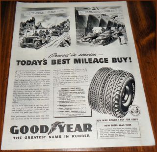 1944 WW II U s Army Jeep Goodyear Tires Military Home Front Ad