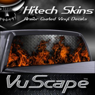 Vuscape Truck Rear Window Graphic Fire Diamond Plate