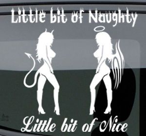 Little Bit of Naughty Nice Angel Devil Funny Car Decal Sticker 5 75" x 6"