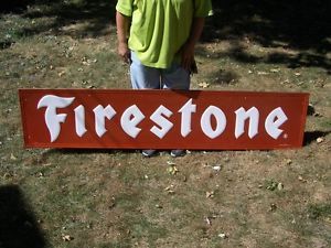 Large Vintage 1960's Firestone Tires Gas Oil 72" Embossed Metal Sign Very Nice