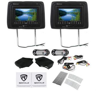 Rockville RVD72 BK 7” Black Dual DVD USB SD Car Headrest Monitors Video Games