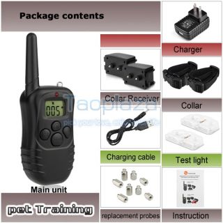 Rechargeable Waterproof Remote LCD Shock Vibrate 1 to 2 Dogs Pet Training Collar
