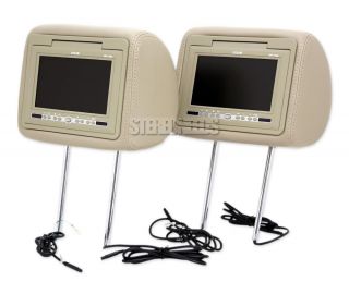 2 Valor 7" Headrest Pillow Monitors Car DVD Player Headrests Monitor Pair Beige
