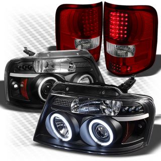 04 08 F150 Black Halo Projector Headlights Red Clear LED Perform Tail Lights