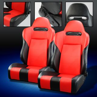 RC Style Black Red PVC Leather w Black Stitch Reclinable Racing Seats Slider