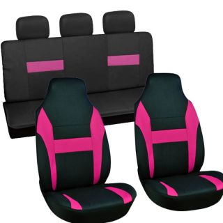 7pc Full Set Pink Black Integrated Matching Bench Car High Back Seat Covers