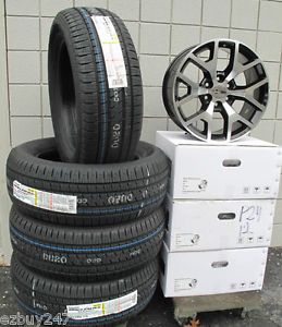 20" GMC Yukon Sierra 2014 Factory Style Black Machined Wheels Bridgestone Tires