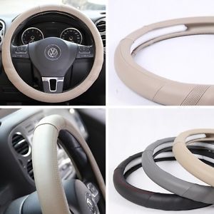 58010 14" 15" 38cm Steering Wheel Cover Beige Leather Fiat BMW Audi SUV Car New