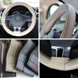 47015 14" 15" 38cm Steering Wheel Cover Beige Leather Fiat Wrap BMW Audi SUV Car