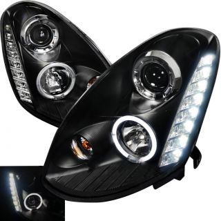 05 06 Infiniti G35 4DR Sedan Halo DRL LED Projector Headlights Front Lamp Black