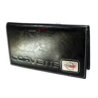 Chevy Corvette C4 Logo Black Genuine Leather Checkbook Cover Wallet