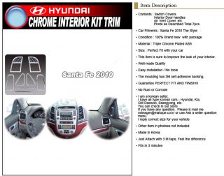 Chrome Interior Kit Trim 7pc for 10 11 Hyundai Santa FE