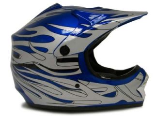 Youth Blue Flame Dirt Bike ATV Motocross Off Road MX Helmet Goggles Gloves s M L