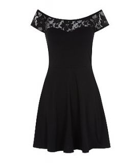 Black Lace Sleeve Mini Skater Dress