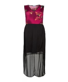 Praslin Black and Pink Butterfly Dip Hem Dress
